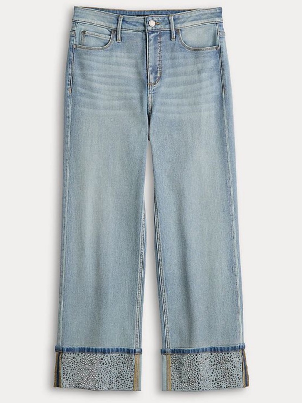 Simply Vera Light Blue Wide Leg Jeans w/ Embellished Cuffs Women's 12 Petite - Picture 4 of 11